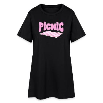Picnic pastel damier rose - Robe T-shirt Femme - noir - Devant