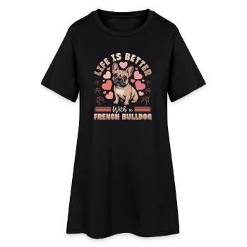 Bouledogue français Race de chien Frenchie - Robe T-shirt Femme - noir - Devant
