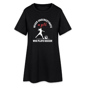 Fille qui joue au football - Robe T-shirt Femme - noir - Devant