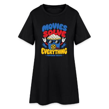 Movies Solve Everything Popcorn - Frauen T-Shirt-Kleid - Schwarz - Vorne