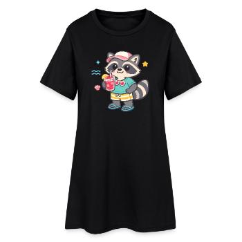 Raccoon on the beach with drink - Women’s T-Shirt Dress - black - Front