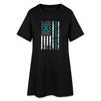 Ruban sarcelle Drapeau américain de sensibilisation aux agressions sexuelles - Robe T-shirt Femme - noir - Devant