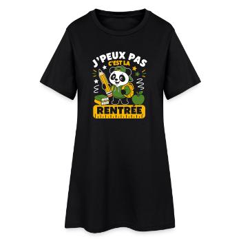 Panda Rentrée: Crayon et Pupitre Vert - Robe T-shirt Femme - noir - Devant