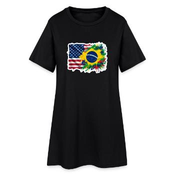 Sticker USA Brésil - Design Drapeau Double Nationa - Robe T-shirt Femme - noir - Devant