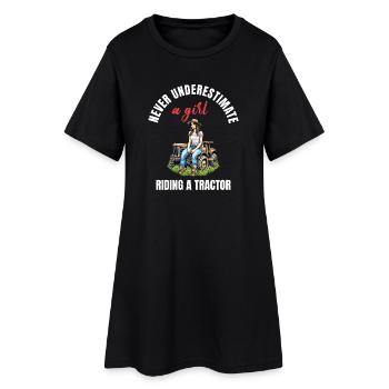 Fille en train de faire de l’agriculture en tracteur - Robe T-shirt Femme - noir - Devant