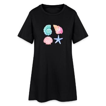 Motif de plage aquarelle et coquillages - Robe T-shirt Femme - noir - Devant