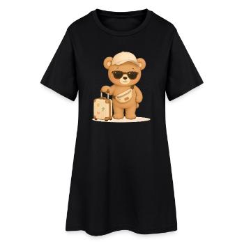 Voyage d’ours, vacances, aventure, motif animal - Robe T-shirt Femme - noir - Devant