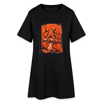 Octopus with Pipe on Mushroom - Women’s T-Shirt Dress - black - Front