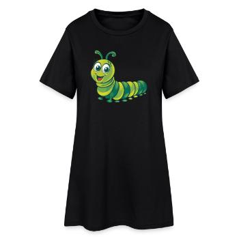 Illustration joyeuse de la chenille verte en dessin animé - Robe T-shirt Femme - noir - Devant