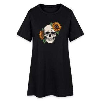 Crâne Tournesol Crâne Fleurs Crâne Goth Squelette - Robe T-shirt Femme - noir - Devant