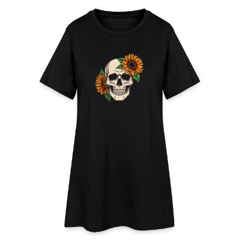 Skull Sunflower Skull Flowers Skeleton - Women’s T-Shirt Dress - black - Front