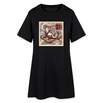 Lustiger Sushi Otter Auf Holzbank Vor Wellen - Frauen T-Shirt-Kleid - Schwarz - Vorne