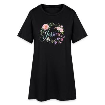 Design du nom de couronne de fleurs Jessica - Robe T-shirt Femme - noir - Devant