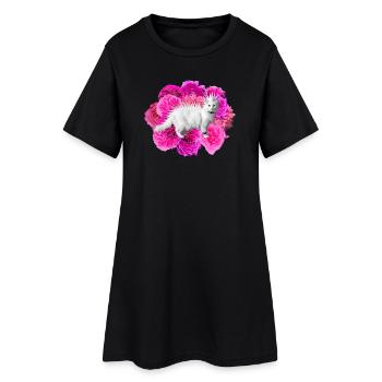 Pink Blossoms Cat Roses punk Thrash par-dessus - Robe T-shirt Femme - noir - Devant