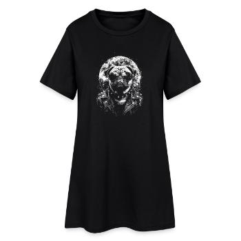 Monochrom Mops-Porträt mit Brille - Frauen T-Shirt-Kleid - Schwarz - Vorne