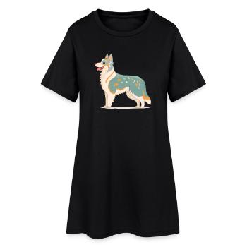 Australian Shepherd Blanc/Gris (bande dessinée) - Robe T-shirt Femme - noir - Devant