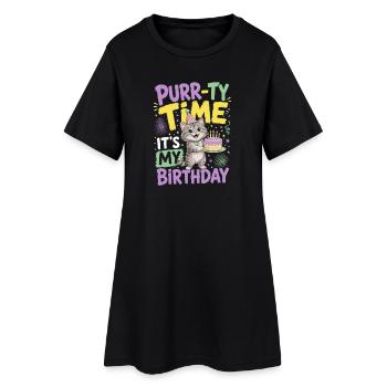 Ronronn-ty Temps Fête Chat Chapeau Anniversaire - Robe T-shirt Femme - noir - Devant