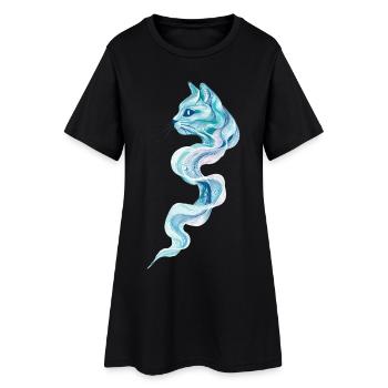 Liquid Flow Wave Cat Abstrakte Kunst Minimalismus - Frauen T-Shirt-Kleid - Schwarz - Vorne
