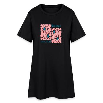 Vintage Blüten Retro Muster - Frauen T-Shirt-Kleid - Schwarz - Vorne