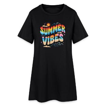 Sommerliche Vibes - Frauen T-Shirt-Kleid - Schwarz - Vorne
