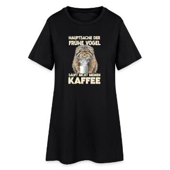 Manul Wildkatze Kaffee Spruch T | Pallas Katze  - Frauen T-Shirt-Kleid - Schwarz - Vorne