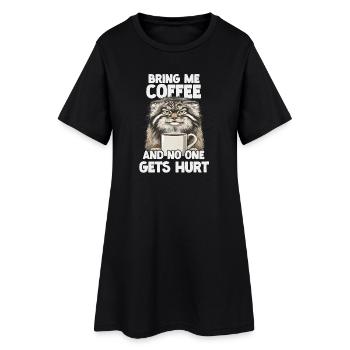 Slogan du café du chat de Pallas T | Matins bougons - Robe T-shirt Femme - noir - Devant