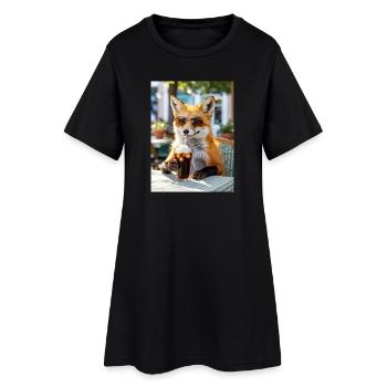 Fox with sunglasses at café - Women’s T-Shirt Dress - black - Front