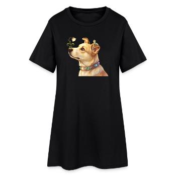 Chien fée avec fleur magique et chenille - Robe T-shirt Femme - noir - Devant