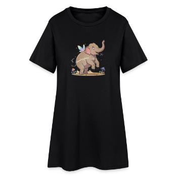 Joyful Elephant with Fairy Wings - Women’s T-Shirt Dress - black - Front