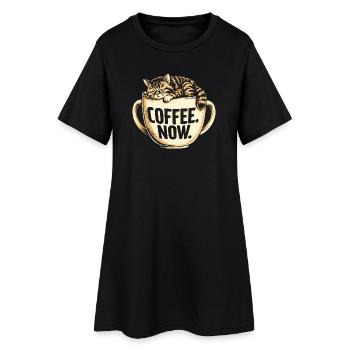 Coffee Now Kaffee Riesen Tasse Katze Lustig - Frauen T-Shirt-Kleid - Schwarz - Vorne