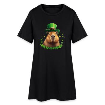 Shamrock Capybara under St Patrick's Hat - Women’s T-Shirt Dress - black - Front