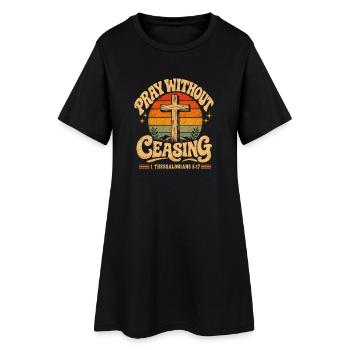 Prier sans cesse Croix Coucher du soleil - Robe T-shirt Femme - noir - Devant