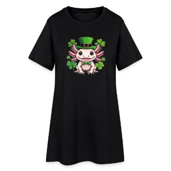 Axolotl im Leprechaun-Hut - Frauen T-Shirt-Kleid - Schwarz - Vorne