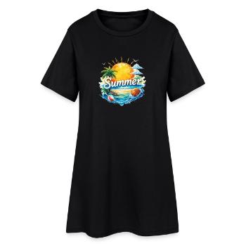 Plage d’été et palmiers - Robe T-shirt Femme - noir - Devant