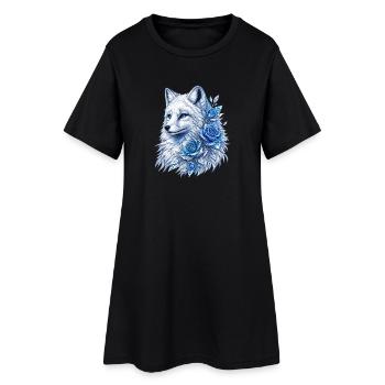 Eiswolf mitblauen Rosen - Frauen T-Shirt-Kleid - Schwarz - Vorne