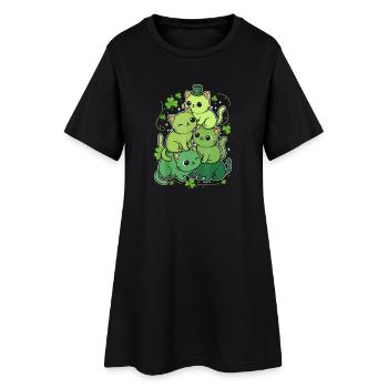 St Patrick's Day Green Cats Shamrock - Women’s T-Shirt Dress - black - Front