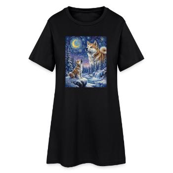 Howling to the Moon Meme Animal Dog Akita Inu - Women’s T-Shirt Dress - black - Front
