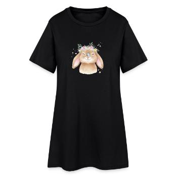 Lapin avec couronne de fleurs - Robe T-shirt Femme - noir - Devant