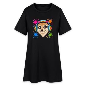 Suricate avec des écouteurs musicaux colorés - Robe T-shirt Femme - noir - Devant