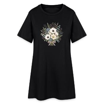 Winterstrauß in Weiß & Eisblau - Frauen T-Shirt-Kleid - Schwarz - Vorne