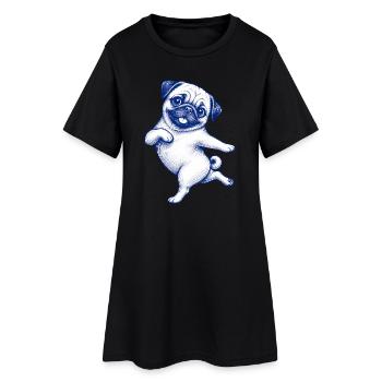 Cute pug dances delighted with lady - Women’s T-Shirt Dress - black - Front