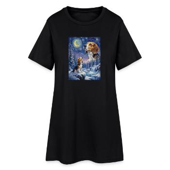 Hurlant à la Lune Meme Chien Beagle - Robe T-shirt Femme - noir - Devant