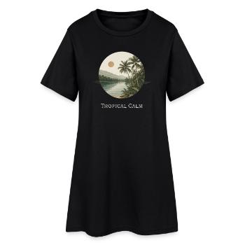 Tropical Calm - Palm Trees Palm Trees Tropical Basils - Women’s T-Shirt Dress - black - Front