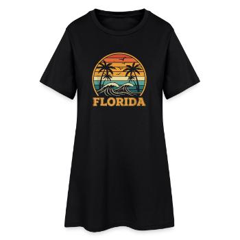 Motif rétro surf au coucher de soleil en Floride - Robe T-shirt Femme - noir - Devant