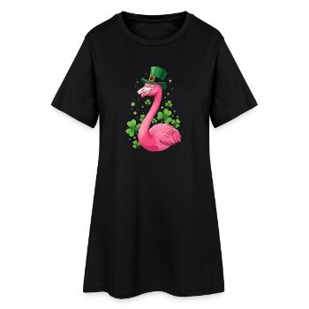 Flamingo mit Shamrock-Hut - Frauen T-Shirt-Kleid - Schwarz - Vorne