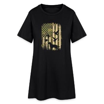 USA Flagge Silhouette Hund - Frauen T-Shirt-Kleid - Schwarz - Vorne