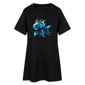 Royal Blue Fish with Crown - Women’s T-Shirt Dress - black - Front