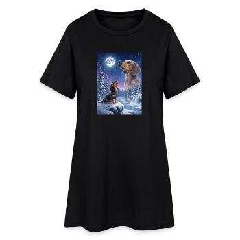 Hurlant vers le mème de la lune, le teckel teckel - Robe T-shirt Femme - noir - Devant