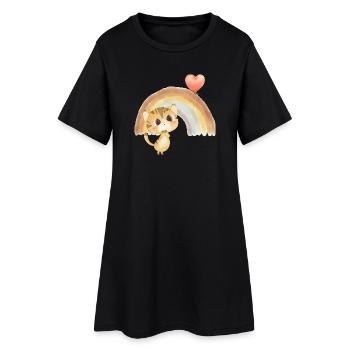 Watercolor kitten under the rainbow - Women’s T-Shirt Dress - black - Front