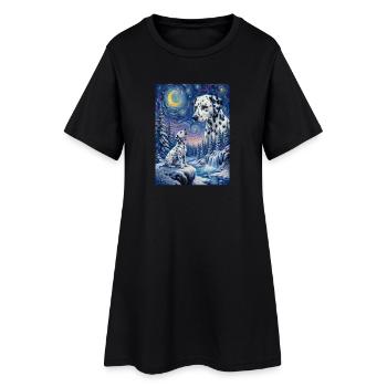 Howling to the Moon Meme Dog Dalmatian - Women’s T-Shirt Dress - black - Front